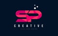 SP S P Letter Logo with Purple Low Poly Pink Triangles Concept