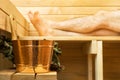 Spa accessories in sauna. Royalty Free Stock Photo