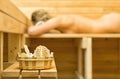 Spa accessories in sauna. Royalty Free Stock Photo