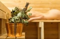 Spa accessories in sauna. Royalty Free Stock Photo