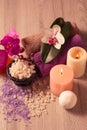 Spa accessories. Sea salt and soap Royalty Free Stock Photo