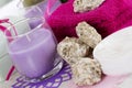 Spa accessories, towels, soap and candles Royalty Free Stock Photo