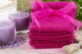 Spa accessories, towels, soap and candles Royalty Free Stock Photo