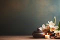 Spa Ambiance with Candle and Orchids Royalty Free Stock Photo