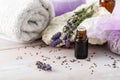 Spa aromatherapy composition with a natural lavender essential oil, sachet of dried flowers
