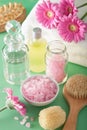 Spa aromatherapy with gerbera flowers essential oil brush Royalty Free Stock Photo