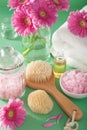 Spa aromatherapy with gerbera flowers essential oil brush Royalty Free Stock Photo