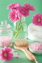 Spa aromatherapy with gerbera flowers saltl brush Royalty Free Stock Photo