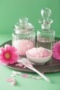 Spa aromatherapy with pink salt gerbera flowers Royalty Free Stock Photo