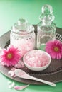 Spa aromatherapy with pink salt gerbera flowers Royalty Free Stock Photo