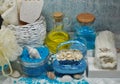 SPA - Aromatic sea salt and scented soap, scented candles and massage oil and accessories for massage and bath