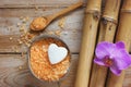 Spa background with bamboo, bath salt, orchid flower and heart shaped stone
