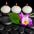 Spa background of row white candles, orchid flower dendrobium an Royalty Free Stock Photo