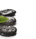 Spa basalt stones and green leaves with water drops Royalty Free Stock Photo