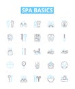 Spa basics vector line icons set. Spa, Services, Treatments, Massage, Facials, Manicures, Pedicures illustration outline