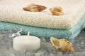 Spa bath towels and candle Royalty Free Stock Photo