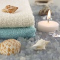 Spa bath towels and candle Royalty Free Stock Photo