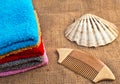 Spa bath towels and shell Royalty Free Stock Photo