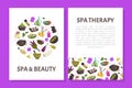 Spa and Beauty Advertising Banner with Rolled Towel and Hot Stone Vector Template