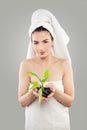 Spa Beauty. Beautiful Young Spa Model Holding Green Bamboo Royalty Free Stock Photo