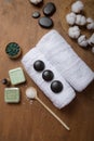 Spa, beauty cosmetics and body care treatment concept with copy space. Creative top view flat lay composition with bath