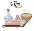 Spa beauty and health with water bowl flower compress and towels