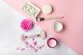 Spa beauty products for body and face home skin care, view from above on various spa treatment stuff, flat lay Royalty Free Stock Photo