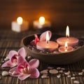 Spa, beauty and relaxation with candles, orchids