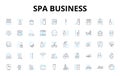 Spa business linear icons set. Relaxation, Pampering, Therapy, Serenity, Massage, Wellness, Aromatherapy vector symbols Royalty Free Stock Photo