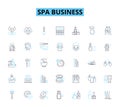 Spa business linear icons set. Relaxation, Pampering, Therapy, Serenity, Massage, Wellness, Aromatherapy line vector and