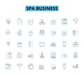 Spa business linear icons set. Relaxation, Pampering, Therapy, Serenity, Massage, Wellness, Aromatherapy line vector and Royalty Free Stock Photo
