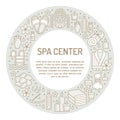 Spa center banner illustration with flat line icons. Essential oils, aromatherapy massage, turkish steam bath hamam Royalty Free Stock Photo