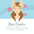 Spa Center Banner Template with Space for Text, Young Woman Getting Face Massage, Facial Treatments Vector Illustration
