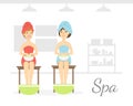 Spa Center Banner Template, Young Women Taking Relaxing Bath for Feet and Hands, Beauty Treatment Vector Illustration