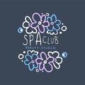 Spa club, beauty studio logo, badge with flowers for wellness, yoga center, health and cosmetics label, hand drawn