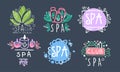 Spa Club Logo Design Collection, Beauty and Healthy Studio Badges Hand Drawn Vector Illustration