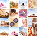 A spa collage with young women, stones and petals Royalty Free Stock Photo