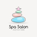 SPA color logo template for beauty salon or yoga center with spa stones and lotus flower on light background Royalty Free Stock Photo