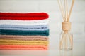 Spa. Colored Cotton Towels Use In Spa Bathroom. Towel Concept. Photo For Hotels and Massage Parlors. Purity and Softness Royalty Free Stock Photo