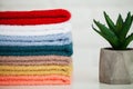 Spa. Colored Cotton Towels Use In Spa Bathroom. Towel Concept. Photo For Hotels and Massage Parlors. Purity and Softness Royalty Free Stock Photo