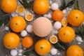 Spa composition with citrus bath bombs and oranges. Generative AI Royalty Free Stock Photo