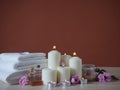 Spa composition with burning aromatic candles Royalty Free Stock Photo