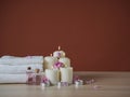 Spa composition with burning aromatic candles Royalty Free Stock Photo