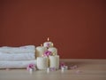 Spa composition with burning aromatic candles Royalty Free Stock Photo