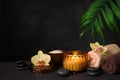 Spa composition with burning candle Royalty Free Stock Photo