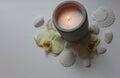 Spa composition of candles, orchids and shells Royalty Free Stock Photo