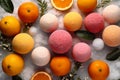 Spa composition with citrus bath bombs and oranges. Generative AI Royalty Free Stock Photo