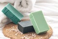 Spa composition with colorful handmade soap close-up. Royalty Free Stock Photo