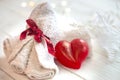 Spa composition with heart shaped soap towel close up. Royalty Free Stock Photo