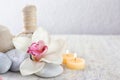 Spa composition with orchid flower and stones on light background Royalty Free Stock Photo